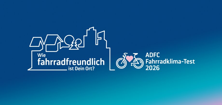 Logo des ADFC-Fahrradklimatests auf einem Farbverlauf von blau nach pink
