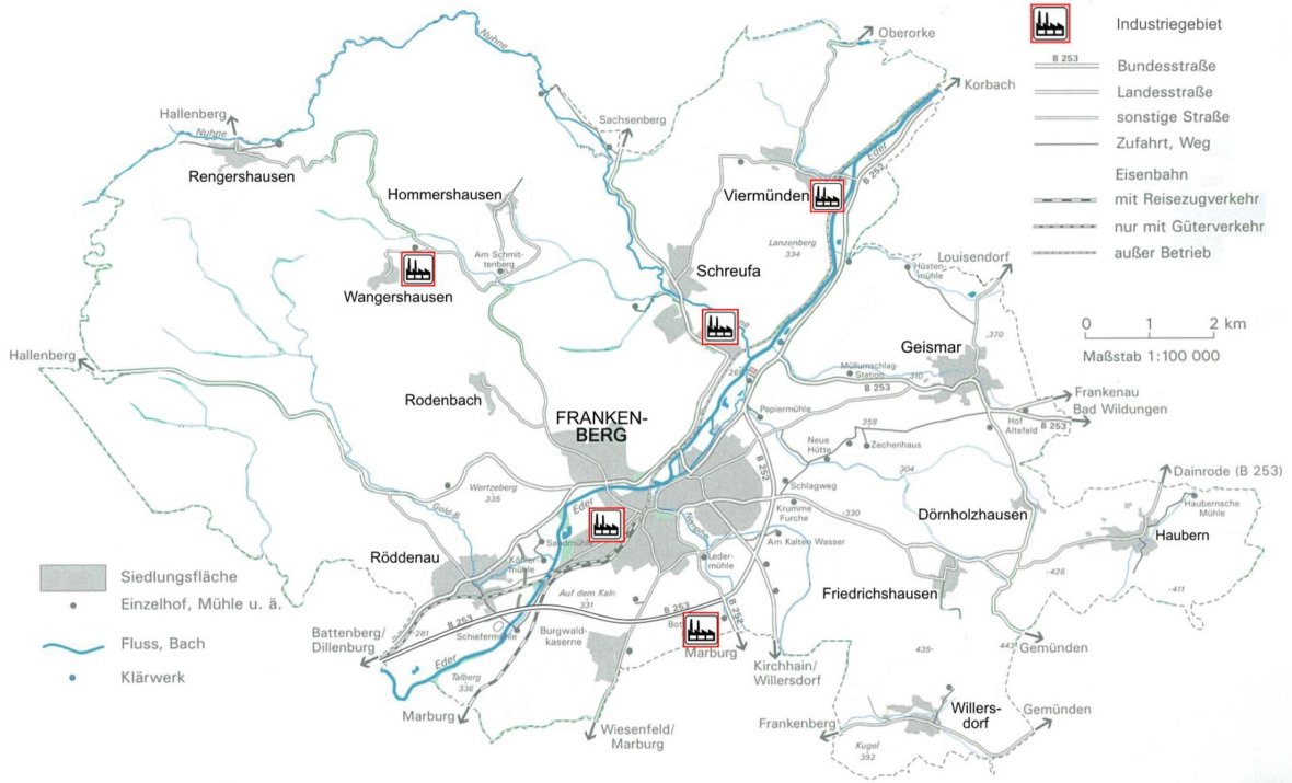 Karte der Frankenberger Gewerbegebiete